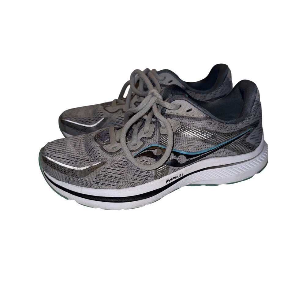 Saucony Omni 20 Womens 7.5 Running Shoes Grey Silver Teal S10682-20 PWRRUN